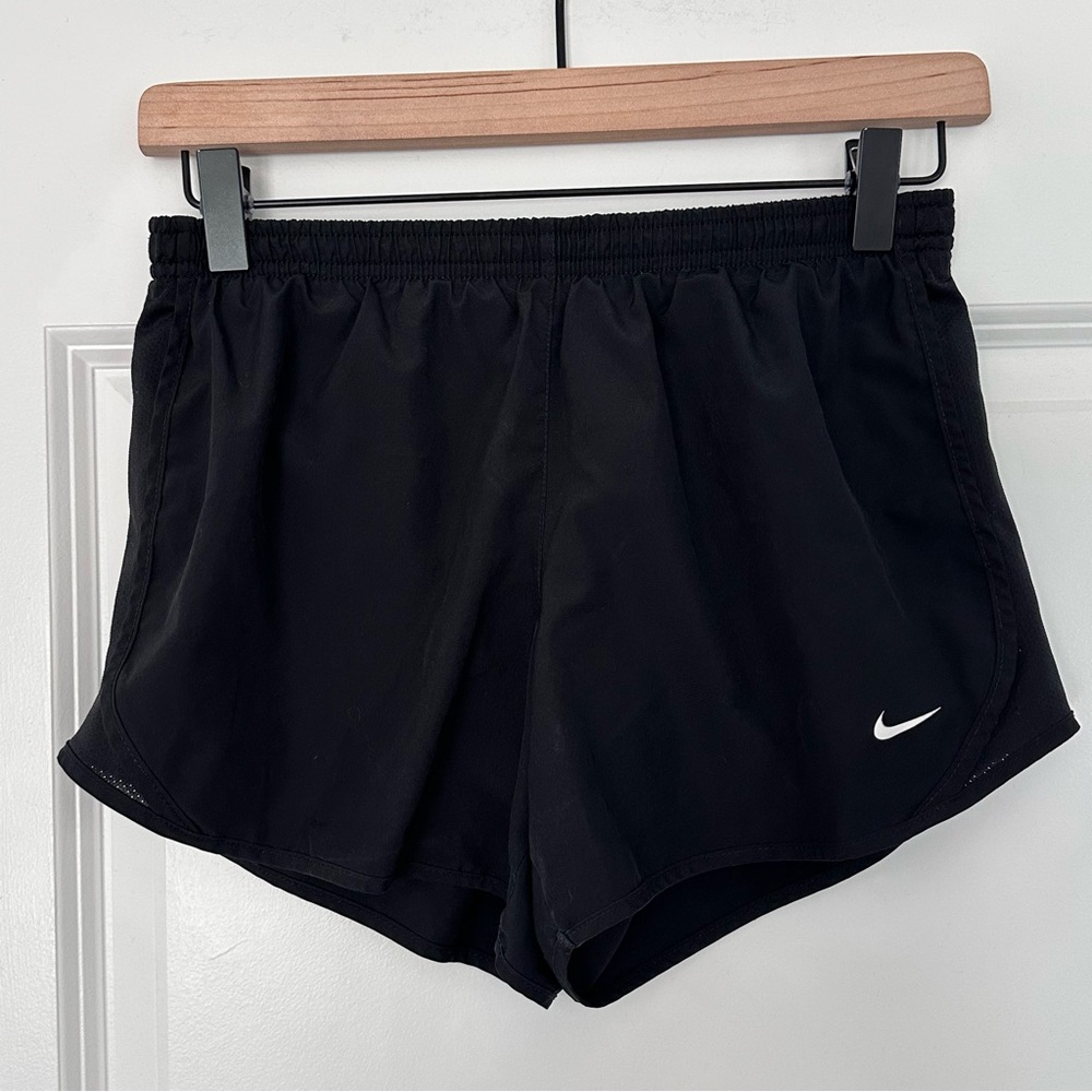 Nike (Large) Dri-Fit Athletic Shorts: Black with White Swoosh